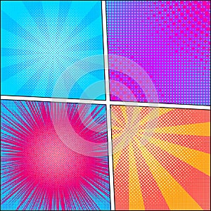 Explosion vector illustration. Retro pop art background with dots. Light rays.