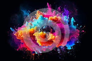Explosion of vibrant clouds, bursting with an array of mesmerizing colors against a mysterious dark background. Ai generated