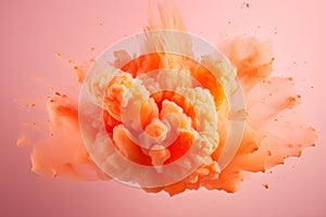 Explosion Of Vibrant Colourful Orange Powder Against Peach Fuzz Coloured Background