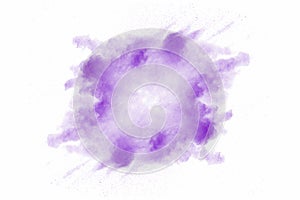 Explosion of violet dust on white background