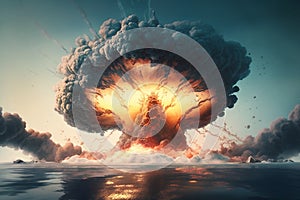 Explosion on water ocean sea flames