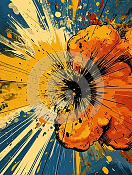 a explosion with yellow and blue colors