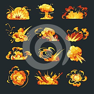 Explosions and burst of flames and fire vector