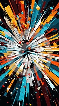 Explosive abstract art with splattered paint and dynamic lines in vibrant colors.