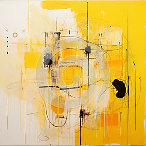 Explosive Abstract Painting In Yellow And Black Colors