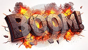 Explosive 'BOOM' Text Effect in Dramatic Fiery Scene