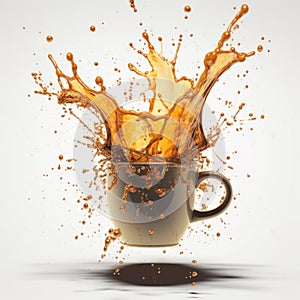 Explosive Coffee Mug Splash Isolated on White Background