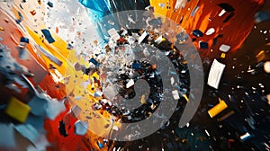 Explosive collision of colorful particles in dynamic motion