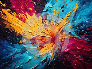 Explosive Color Burst. Vivid Paint Splatter Art On Dark Background. Generative AI