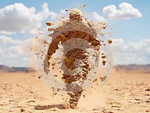 Explosive dust cloud in desert landscape
