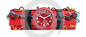 Explosive dynamite time bomb on white background