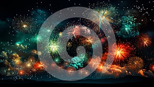 Explosive firework display ignites vibrant celebration in the night generated by AI