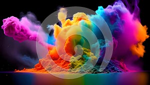 Explosive Hues Background Template. A Captivating Illustration of Colorful Powder Explosion in Motion. photo