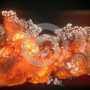 Explosive wave of giant fireball in bright red-orange color scheme. 3d rendering digital illustration background