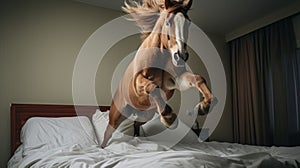 Explosive Wildlife: Horse Jumping On Bed Sheets In Stereotype Photography