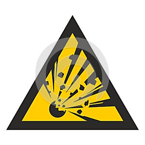 Explosive. Yellow triangle. Warning danger.