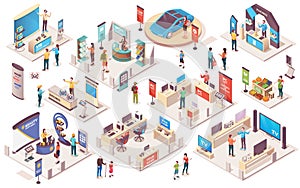 Expo center trade show exhibition isometric stands