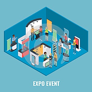 Expo event concept vector flat isometric illustration