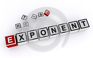 exponent word block on white