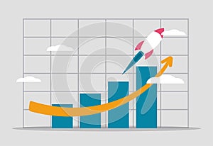 Exponential growth in company revenues and investments. Earnings graph is growing up. Sales increase, financial report. Business