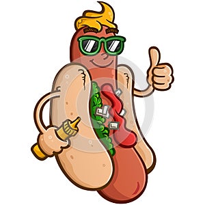 Hot dog with sunglasses giving thumbs up cartoon character photo