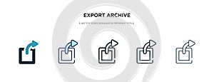 Export archive icon in different style vector illustration. two colored and black export archive vector icons designed in filled,