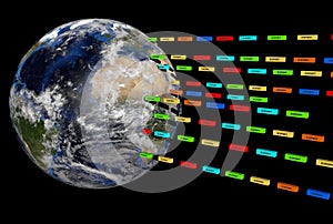 Export containers outwards from Earth globe