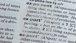 Export definition written in dictionary, process of international trade, economy