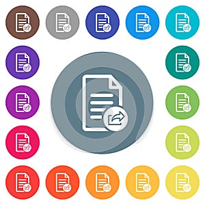 Export document flat white icons on round color backgrounds
