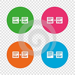 Export file signs. Convert DOC to PDF symbols.
