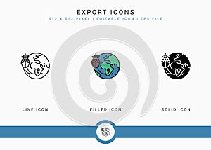Export icons set vector illustration with solid icon line style. Logistic delivery concept.