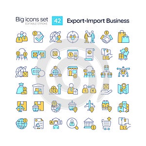 Export import business RGB color icons set