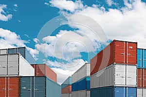 Export import cargo containers bulk in port or harbor 3d illustration