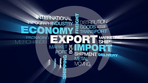 Export import economy freight global transportation logistics business cargo shipping commerce animated word cloud