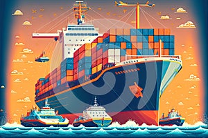 export and import of goods by cargo ship and sea transport