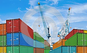 Export or import shipping cargo container stacks photo