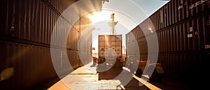 Export import shipping at port with shipping container under the sunlight