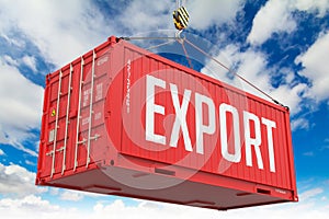 Export - Red Hanging Cargo Container. photo