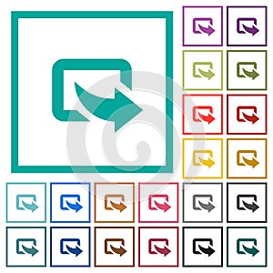 Export symbol with bottom right arrow flat color icons with quadrant frames