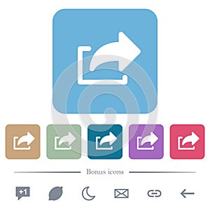 Export symbol solid flat icons on color rounded square backgrounds