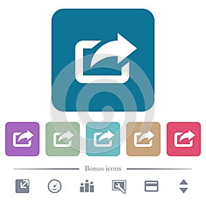 Export with upper right arrow flat icons on color rounded square backgrounds