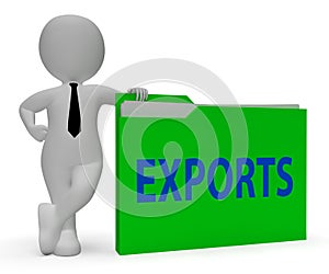 Exports Folder Indicates Sell Abroad And Correspondence 3d Rendering