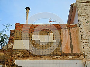 Exposed bathroom wall