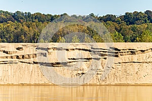 Exposed cliffs of sand by the side of Mississippi river in October 2023