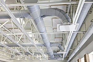 Exposed HVAC duct work in a modern elementary school.