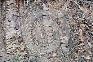 Exposed Sedimentary Rock layers on Greek Mountain Slope