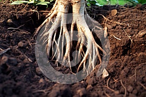 Exposed tree roots in soil
