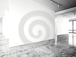 Exposition modern gallery,open space. Blank white empty canvas contemporary industrial place.Simply interior loft style