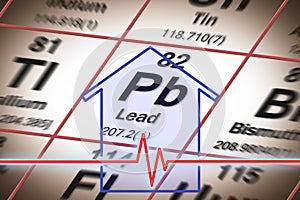 Exposures to Lead in you home - concept image with a Lead chemical element on the Mendeleev periodic table