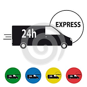 Express 24h Delivery Truck Icons Set - Colorful Vector Illustration